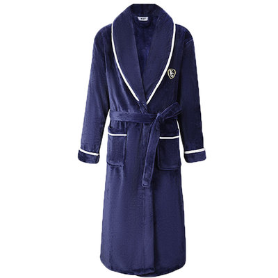纯色长款法兰绒加厚大码男士浴袍