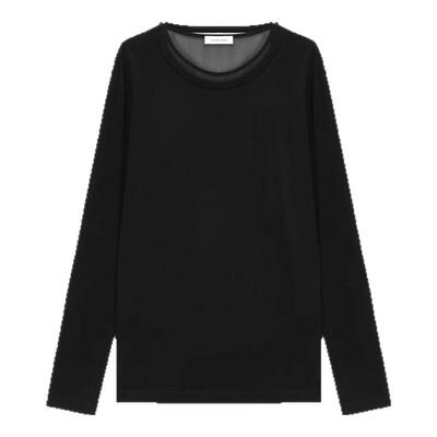 CONCISE-WHITE简白女士通勤纯色拼接圆领长袖T恤银泰  301257