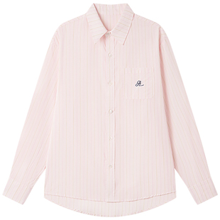 Halo Luu 粉色条纹衬衫女春季新款韩系上衣宽松开衫外套长袖衬衣