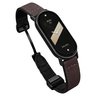 适用小米手环10手表带链小米9nfc版腕带创意皮质磁吸小米9pro智能运动8pro疯马皮表带秋冬男女生高级感配件