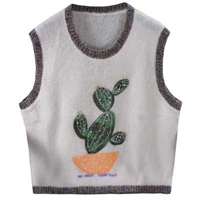卢卡仙人掌羊毛背心马海毛针织