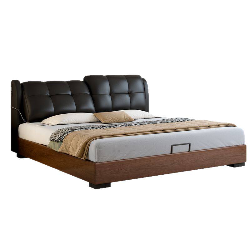 白蜡木中古风多功能真皮床主卧双人高端软包储物床简约大气实木床