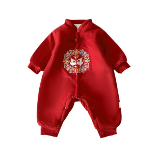 男宝周岁礼服冬季婴儿连体衣冬装衣服加厚保暖小月龄宝宝外出抱服