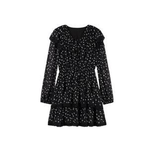 秋水伊人早秋系带V领碎花连衣裙女2025新款秋装木耳边蛋糕裙女