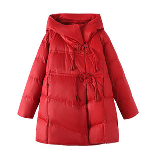 tenax 2025冬新款宽松大码中年妈妈新中式国风盘扣连帽加厚羽绒服