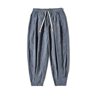 冬季加绒保暖灯芯绒国潮宽松禅修居士服灯笼裤休闲裤男唐装民族风