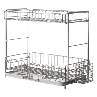 懒角落不锈钢碗碟沥水架双层收纳篮碗架盘筷子厨房置物架水槽台面