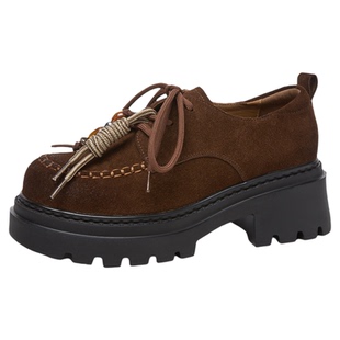 金利来女鞋2026春季英伦风厚底乐福鞋女反绒皮学院风小皮鞋单鞋女