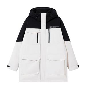 tq区绫致杰克琼斯冬三防工装中长款拼色宽松连帽羽绒服
