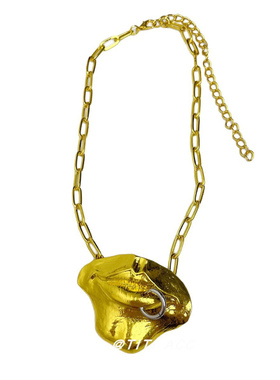 欧美不规则嘴唇戴唇环项链轻奢气质锁头长款毛衣链女时尚夸张颈饰