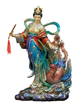 九天玄女神像纯铜彩绘九天圣母娘娘站像玄母天尊佛像供奉摆件