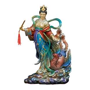 九天玄女神像全铜彩绘九天圣母娘娘站像玄母天尊佛像供奉摆件
