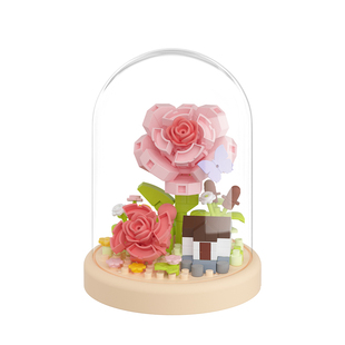 梅肯斯姆鲜花积木拼装玩具防尘盒微颗粒儿童益智拼装礼物情人节