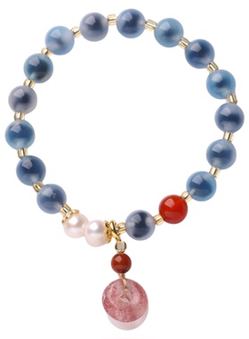 天然蓝糖心玛瑙四叶草复古手链