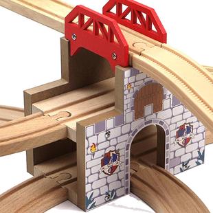 火车轨道木头配件扩展包木质轨道车路轨积木儿童木制拼装木玩具小