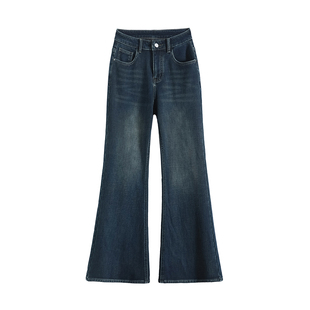 复古蓝加绒不贴腿微喇牛仔裤女冬季高腰显瘦黑色微宽松弹力喇叭裤