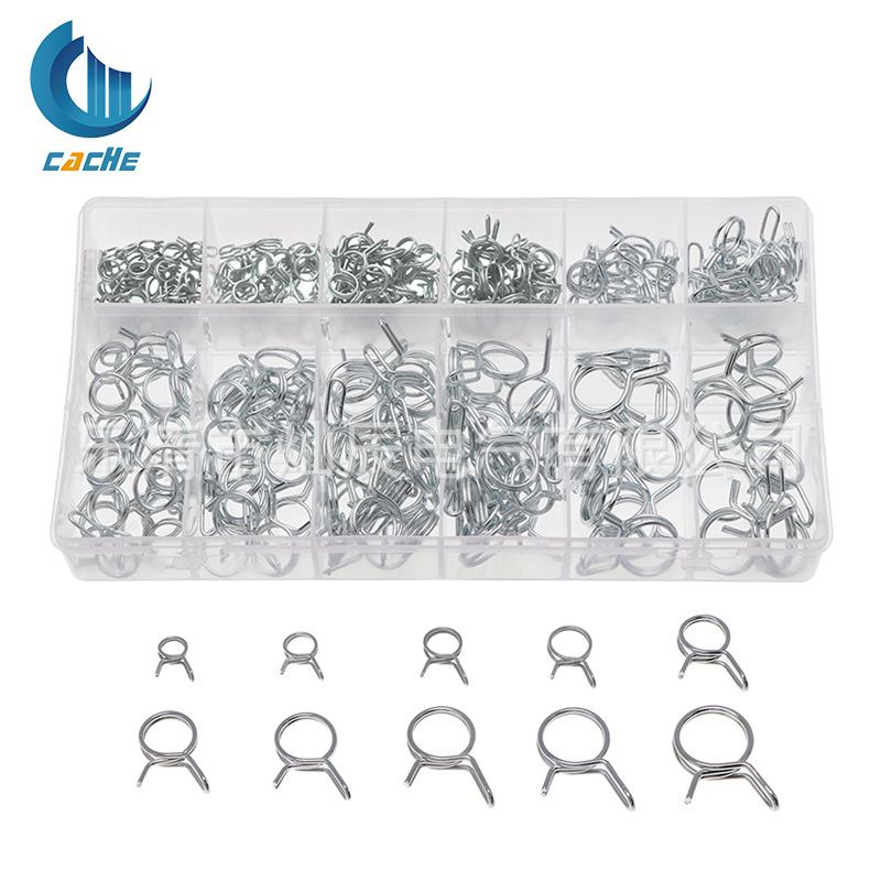 250pcs盒装弹簧管卡箍抱箍钢带不锈钢镀锌双钢丝水管夹喉箍 管夹