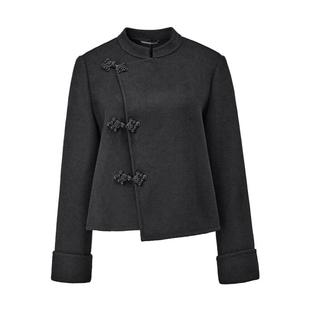 【76%羊毛】颜域双面呢毛呢外套女2025新款冬白色新中式短款大衣