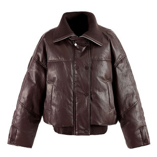 90白鸭绒针织拼接pu皮衣免洗羽绒服女短款冬季2025新款爆款小个子