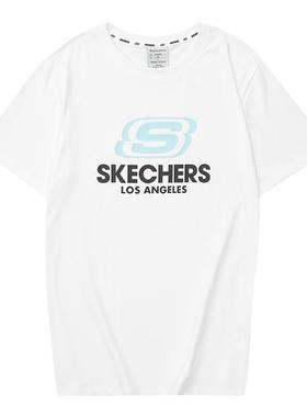 Skechers斯凯奇短袖男女春夏季新款白色情侣速干运动潮流圆领T恤