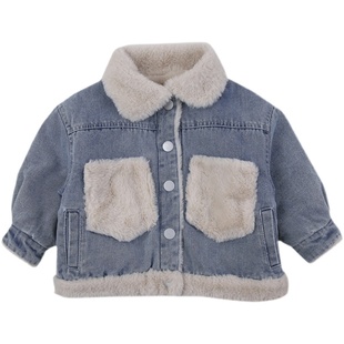 女童加绒牛仔外套2025新款女宝宝秋冬装小童加厚保暖儿童洋气韩版