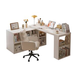 实木卧室转角书桌家用学习桌梳妆台一体I型拐角靠墙高级感电脑桌