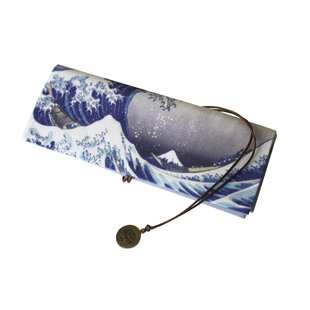 神奈川冲浪里-日式笔帘折叠笔袋棉麻帆布和风卷帘捆绑海浪