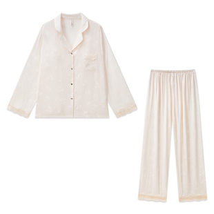 冰丝长袖睡衣女款秋春樱桃带胸垫丝绸夏季家居服套装女士2026新款