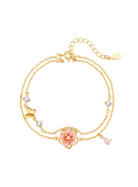 桃你欢心纯银旋转运招桃花手链项链轻奢古风双链女友闺蜜生日礼物