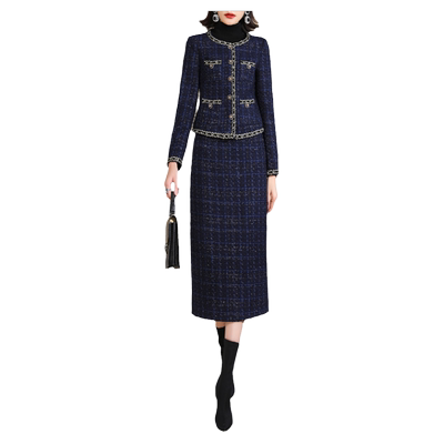 小香风套装女秋冬2025新款减龄气质时尚小个子毛呢半身裙两件套