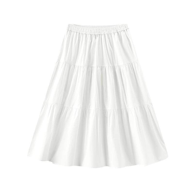 森马半身裙女夏A字白色纯色松紧腰长裙优雅百搭简约白月光蛋糕裙