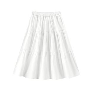森马半身裙女夏A字白色纯色松紧腰长裙优雅百搭简约白月光蛋糕裙