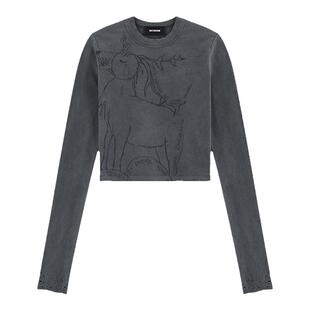 WE11DONE女士合身印花圆领长袖T恤