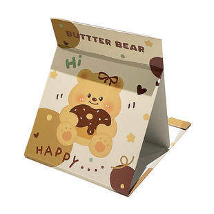 可爱小熊全面屏小镜子随身便携宿舍桌面台式2025新款纸镜梳妆镜子