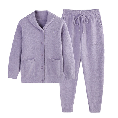 猫人爆款开衫翻领秋冬半边绒睡衣