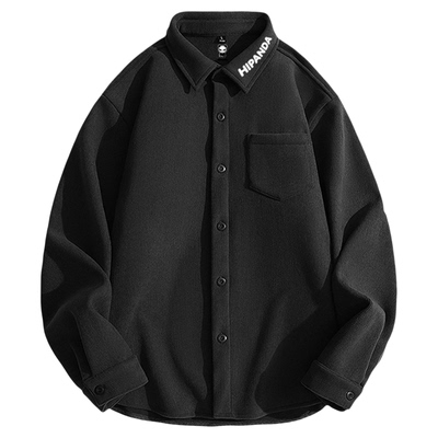 加绒长袖衬衫hipanda翻领潮