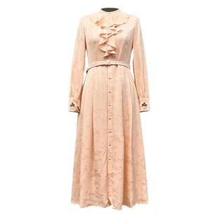 浒城古娘新款刺绣桑蚕丝气质优雅长袖新中式国风衬衫连衣裙女春秋