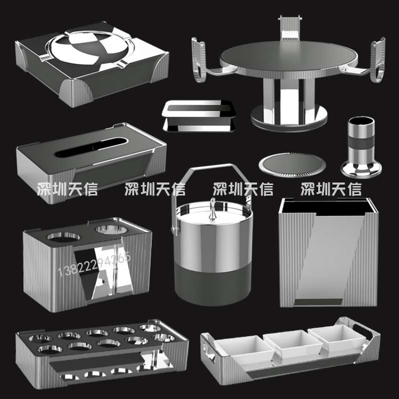 不锈钢ktv摆台用品全套轻奢包房桌面摆件KTV专用话筒座水果盘支架