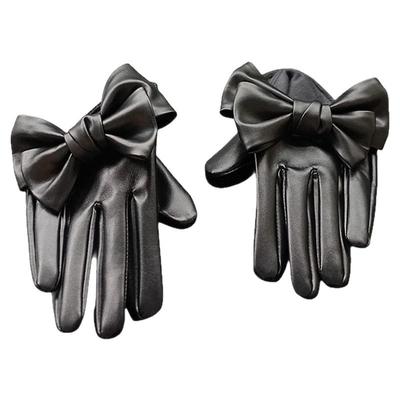 蝴蝶结半截仿皮pucos跳舞手套