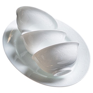 釉下彩高白瓷碗家用2025新款纯白浮雕景德镇白瓷餐具套装轻奢乔迁