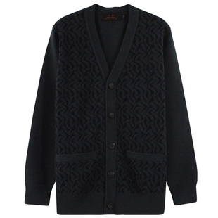 雪舟男式牦牛绒开衫V领针织衫秋冬季厚款宽松保暖毛衣爸爸装