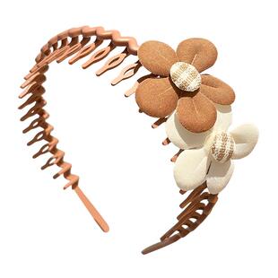 刘海碎发整理神器咖色洗脸发箍女儿童带齿防滑头箍头饰不勒头发卡