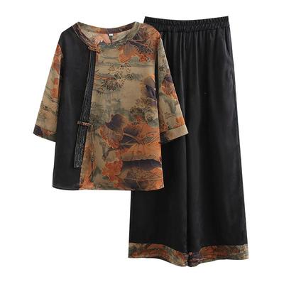 中年妈妈夏装花萝刺绣上衣