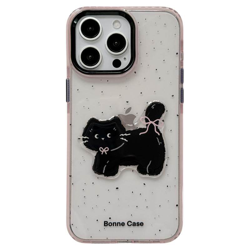 立体ins可爱泼墨蝴蝶结小猫适用苹果15手机壳iphone16ProMax新款15promax少女13粉色16pro超好看14全包保护套