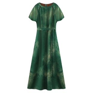 萧娘【仙姿玉色】红云纱夏季宽松连衣裙桑蚕丝圆领国风女裙夏5389