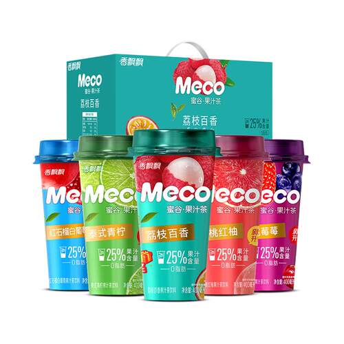 香飘飘meco蜜谷水果汁茶桃桃红柚青柠荔枝百香15杯整箱即饮茶饮料