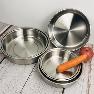 瑕疵304不锈钢盘子圆盘加厚加深家用菜盘餐盘平底盘饺子盘16