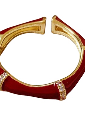 红色竹节开口食指戒轻奢小众