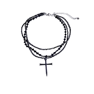 CHEALIMPID十字架暗黑多层项链小众设计choker甜酷辣妹复古锁骨链