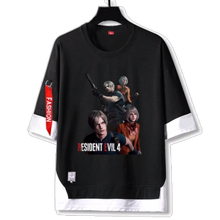 生化危机4重制版里昂游戏假两件短袖t恤衫男女五分袖半袖中袖体恤